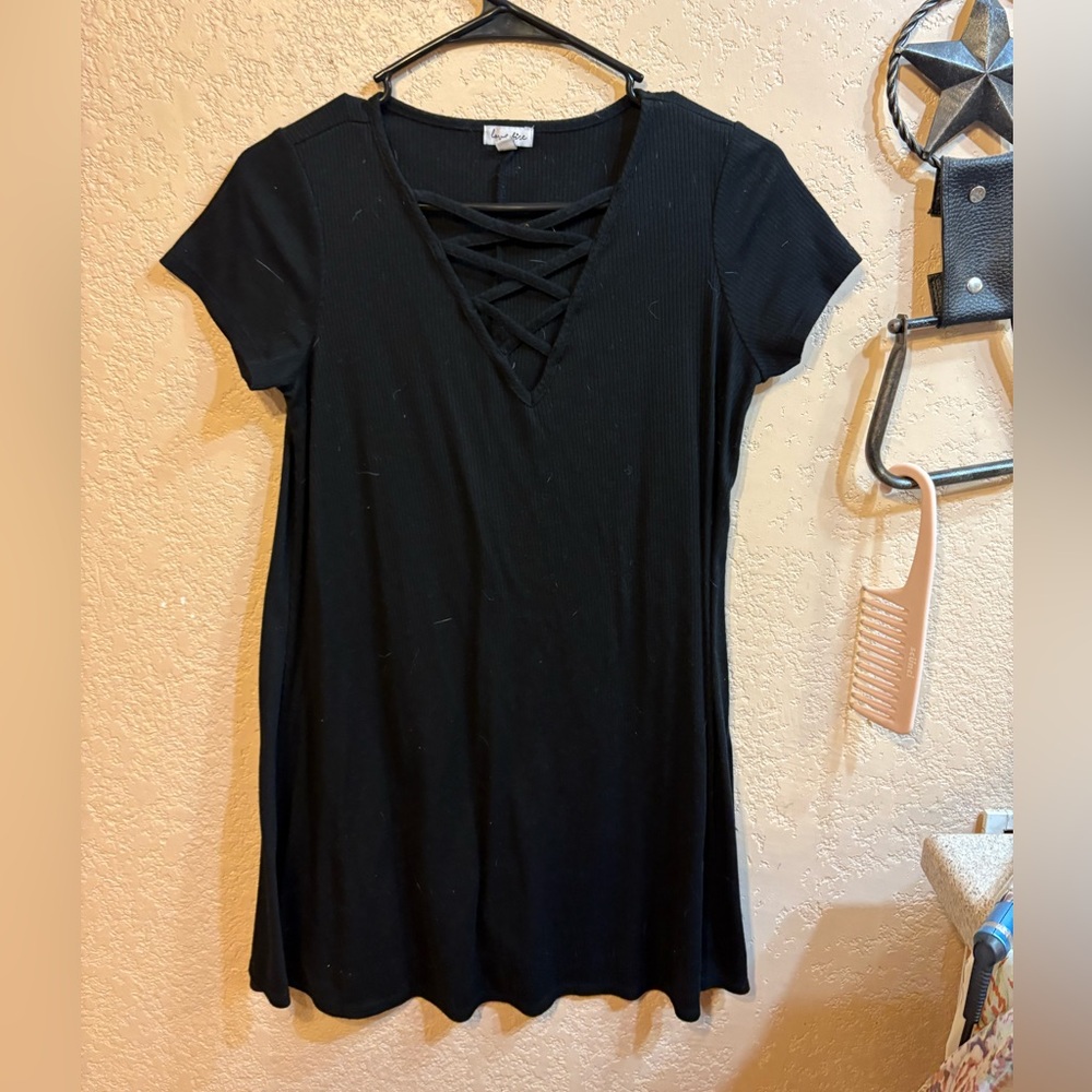 Black Crisscross V-Neck Top